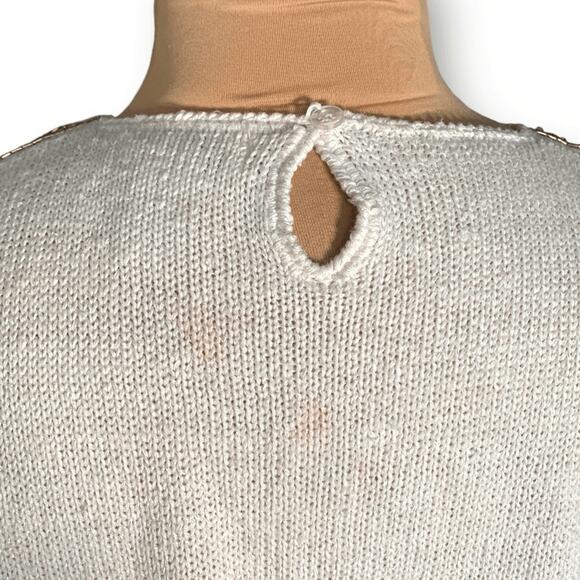 Vintage 80s Cream Sweater Beaded Sequin Burgundy Dark Floral Statement Knit - Picture 6 of 12